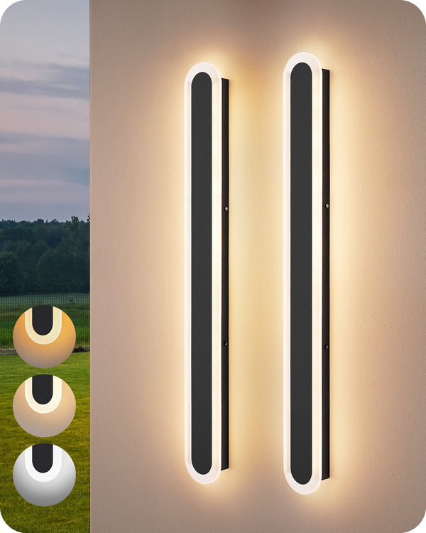 39.4" Oval Linear LED Outdoor Wall Sconce for Garage – 2 Pack, Dimmable 3CCT, IP65, Porch, Modern, Architectural, 47.2"