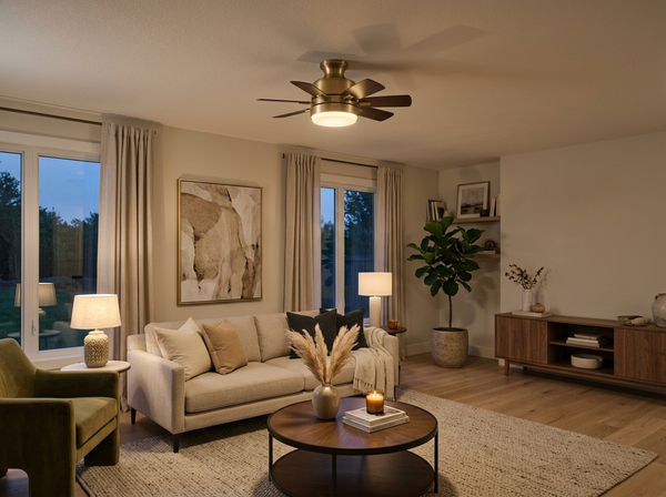 21" Pre-Assembled Ceiling Fan with Lights - Flush Mount (Brushed Gold) lifestyle