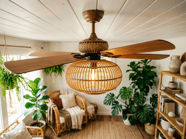 42 inch Boho Chic Ceiling Fan with Bamboo Cage lifestyle
