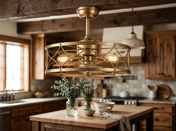 20 inch Caged Brushed Gold Ceiling Fan Fandelier lifestyle