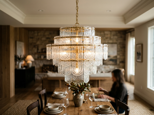 9-Light 5-Tier Clear Ripple Glass Chandelier 24 inch lifestyle