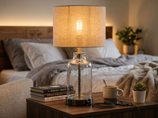 Glass Table Lamp with USB Charging Ports Dimmable 18.9 inch lifestyle