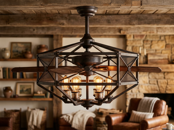 42 inch Farmhouse Rustic Caged Ceiling Fan with Lights lifestyle
