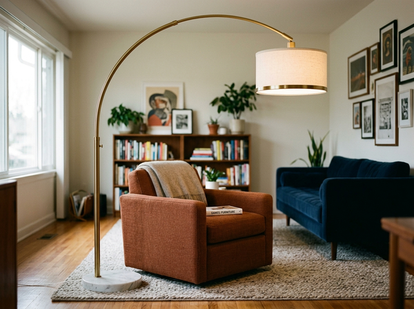 78 inch Mid-Century Modern Arc Floor Lamp with Marble Base lifestyle