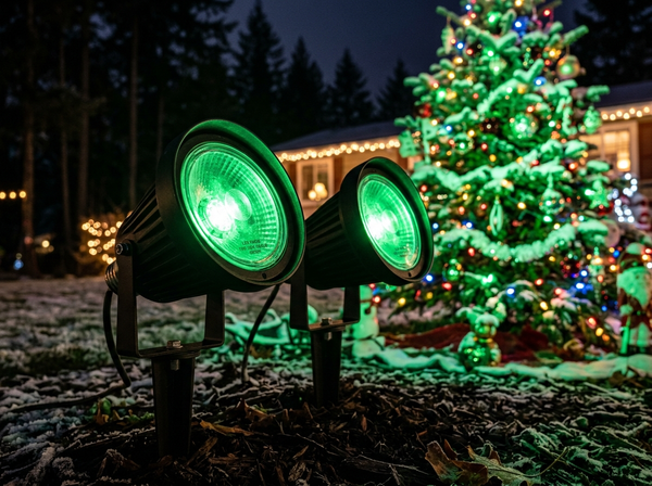 Green PAR38 LED Christmas Flood Light Bulbs lifestyle