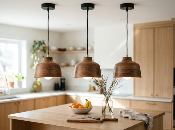 Modern Walnut Wood Pendant Lights for Kitchen Island lifestyle