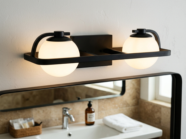 Modern 2-Light Matte Black Bathroom Vanity Light Bar lifestyle