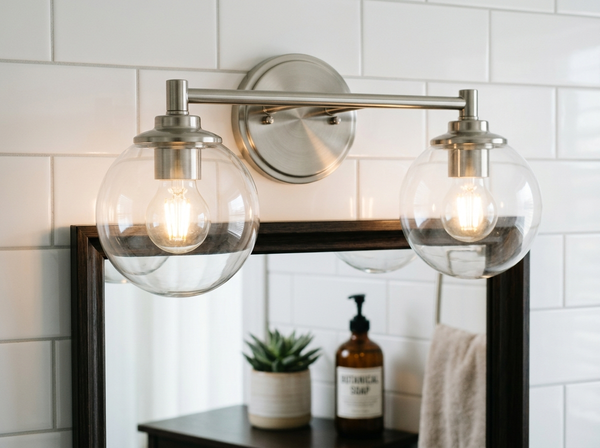 2-Light Brushed Nickel Bathroom Vanity Light with Globe Shades lifestyle