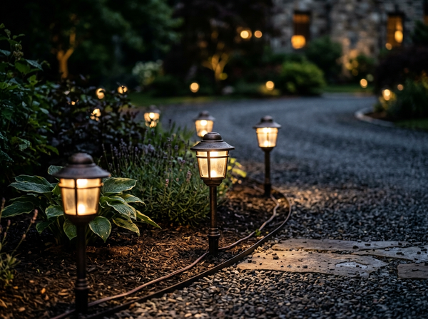 Low Voltage Oil-Rubbed Bronze Wired LED Pathway Lights lifestyle
