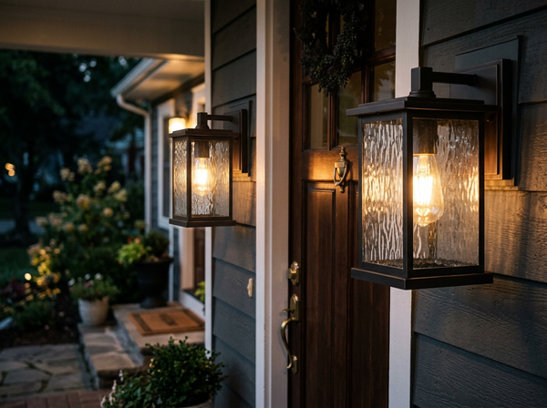 2-Pack Dusk to Dawn Outdoor Porch Wall Light Water Ripple Glass lifestyle