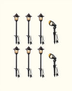 12V Landscape Lighting Kit 8 Pack for Yard – Lantern Path Lights & Spotlights Combo, IP65, Garden, Driveway, Warm White