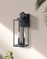 16" Compact Matte Black Dusk to Dawn Outdoor Wall Lantern – Clear Glass, IP65, Side Door, Gate, Porch, Garage, E26 Auto