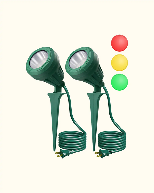 120V Outdoor Spotlight for Garden – 3 Swappable Color Lenses, Ground Stake, 1-4 Pack, Christmas, Halloween, Flag Pole, 5ft Cord