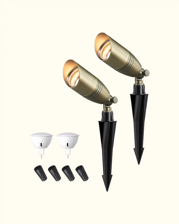 12V Solid Brass Landscape Spotlights for Garden – 3 Color Temps, 500 Lumens, Tree Uplighting, IP65, MR16, 2-6 Pack