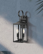 19" Bold Black Glass Dusk to Dawn Outdoor Wall Lantern for Front Door – Matte Black, IP65, Garage, Porch, Industrial Modern