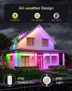 Permanent Outdoor RGBW String Lights for Roofline – Wi-Fi, Alexa, App Control, Waterproof, Color Changing, 60ft to 200ft