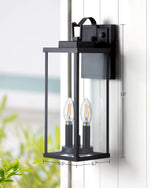 16" Compact Matte Black Dusk to Dawn Outdoor Wall Lantern – Clear Glass, IP65, Side Door, Gate, Porch, Garage, E26 Auto