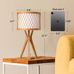 Solid Wood Tripod Table Lamps Set of 2 for Bedroom – 17.7 in, Natural Warm Finish, Nightstand, Scandinavian, E26, Mid-Century