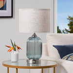 Glass Table Lamp with USB Charging Ports for Bedroom – 18.9 in, Dimmable, Candy Color Base, Nightstand, Bohemian, Colorful