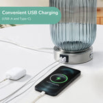 Glass Table Lamp with USB Charging Ports for Bedroom – 18.9 in, Dimmable, Candy Color Base, Nightstand, Bohemian, Colorful
