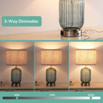Glass Table Lamp with USB Charging Ports for Bedroom – 18.9 in, Dimmable, Candy Color Base, Nightstand, Bohemian, Colorful