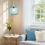 8" Blue Glass Pendant Light for Kitchen Island – Warm Ambient Glow, Dining Room, Coastal, Mediterranean, Colorful, E26 Base