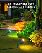 120V Outdoor Spotlight for Garden – 3 Swappable Color Lenses, Ground Stake, 1-4 Pack, Christmas, Halloween, Flag Pole, 5ft Cord