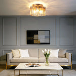 12.6" 3-Light Amber Glass Drum Flush Mount for Bedroom – Warm Cozy Glow, Dining Room, Living Room, Traditional, Luxury