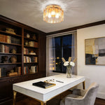 12.6" 3-Light Amber Glass Drum Flush Mount for Bedroom – Warm Cozy Glow, Dining Room, Living Room, Traditional, Luxury
