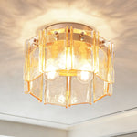 12.6" 3-Light Amber Glass Drum Flush Mount for Bedroom – Warm Cozy Glow, Dining Room, Living Room, Traditional, Luxury