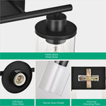 2-Light Black Bathroom Vanity Light Over Mirror – Clear Glass Globe, Matte Black, Modern, E26, Damp Rated, Contemporary