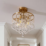 12" 4-Light Crystal Chandelier Flush Mount for Bedroom – Sparkling Luxury, Romantic, Dining Room, Living Room, Glamorous LED