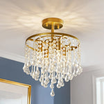 12" 4-Light Crystal Chandelier Flush Mount for Bedroom – Sparkling Luxury, Romantic, Dining Room, Living Room, Glamorous LED