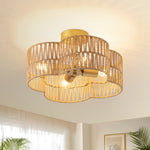 17" 4-Light Rattan Semi Flush Mount for Bedroom – Four-Leaf Clover Design, Boho, Living Room, Coastal, Eco-Friendly, Handcrafted