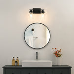 2-Light Black Bathroom Vanity Light Over Mirror – Clear Glass Globe, Matte Black, Modern, E26, Damp Rated, Contemporary