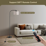 63.4" Arc Floor Lamp for Living Room – Remote Control, Adjustable Shade, Dimmable LED Bulb, Black, Bedroom, Reading Corner