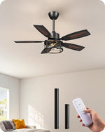 42" Farmhouse Caged Ceiling Fan with Light for Bedroom – Red Gradient, DC Motor, 6 Speed, Dimmable Remote, Fandelier, Rustic