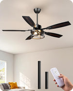 52" Farmhouse Caged Ceiling Fan with Light for Living Room – Red Gradient, DC Motor, 6 Speed, Dimmable Remote, Fandelier