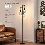 70" Farmhouse Industrial Tree Floor Lamp for Living Room – Black, 3 Edison Bulbs, Dimmable, Bedroom, Home Office, Statement