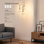70" Farmhouse Industrial Tree Floor Lamp for Living Room – Diamond Shade, 3 Edison Bulbs, Gold, Home Office, Statement