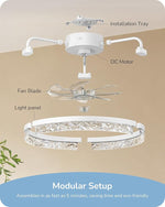 20" Bladeless LED Ceiling Fan with Light for Bedroom – White, App & Remote, Dimmable, 6 Speed, Flush Mount, Low Profile