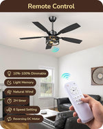 52" Farmhouse Caged Ceiling Fan with Light for Living Room – Black, DC Motor, 6 Speed, Dimmable Remote, Fandelier, Bedroom