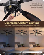 52" Farmhouse Caged Ceiling Fan with Light for Living Room – Red Gradient, DC Motor, 6 Speed, Dimmable Remote, Fandelier