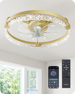 20" Bladeless LED Ceiling Fan with Light for Bedroom – White, App & Remote, Dimmable, 6 Speed, Flush Mount, Low Profile