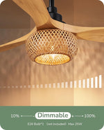 42" Boho Bamboo Ceiling Fan with Light for Bedroom – Handwoven, Remote Control, LED, Reversible, Living Room, Coastal Style