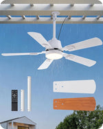 42" IP66 Waterproof Outdoor Ceiling Fan with Light – White, Pergola, Patio, Covered Porch, Wet Rated, Reversible, Remote