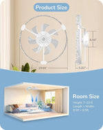 20" Bladeless LED Ceiling Fan with Light for Bedroom – White, App & Remote, Dimmable, 6 Speed, Flush Mount, Low Profile