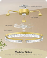 20" Bladeless LED Ceiling Fan with Light for Bedroom – Gold, App & Remote, 3CCT Dimmable, 6 Speed, Flush Mount, Low Profile