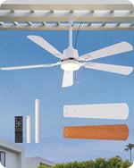 52" IP66 Waterproof Outdoor Ceiling Fan with Light – White, Patio, Pergola, Covered Porch, Gazebo, Wet Rated, Remote
