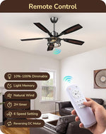 52" Farmhouse Caged Ceiling Fan with Light for Living Room – Red Gradient, DC Motor, 6 Speed, Dimmable Remote, Fandelier